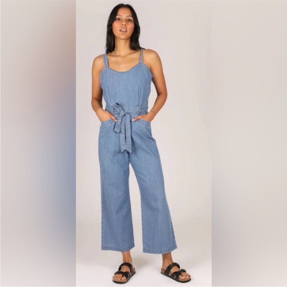 Rewash Chambray Denim Stripe Romper Jumpsuit Overalls Size Small